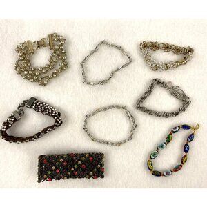 Lot of 8 Vintage Bracelets Rhinestones Beaded Faux Pearls Floral Costume Jewelry